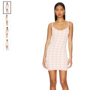 NWT L Space Francie Mini Dress Women's Size M pink checker knit v neck mini FLAW